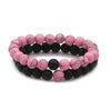 Beaded Couple Bracelet Rhodolite Pink Turquoise Handmade Flower Pattern