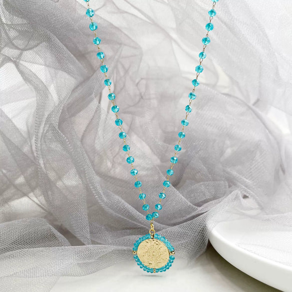 Beaded Cross Totem Pendant Stainless Steel Necklace Women's Jewelry Electroplated