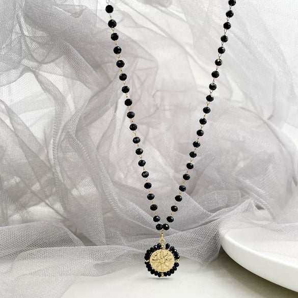 Beaded Cross Totem Pendant Stainless Steel Necklace Women's Jewelry Electroplated