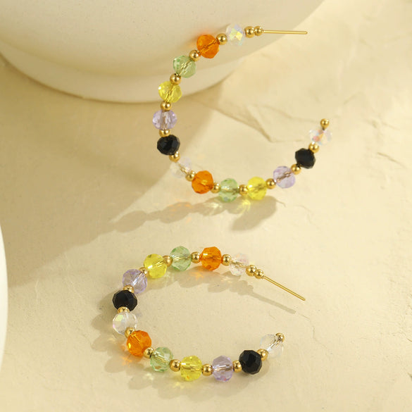 Beaded Earrings Stainless Steel Geometric Retro Niche Electroplating For Women