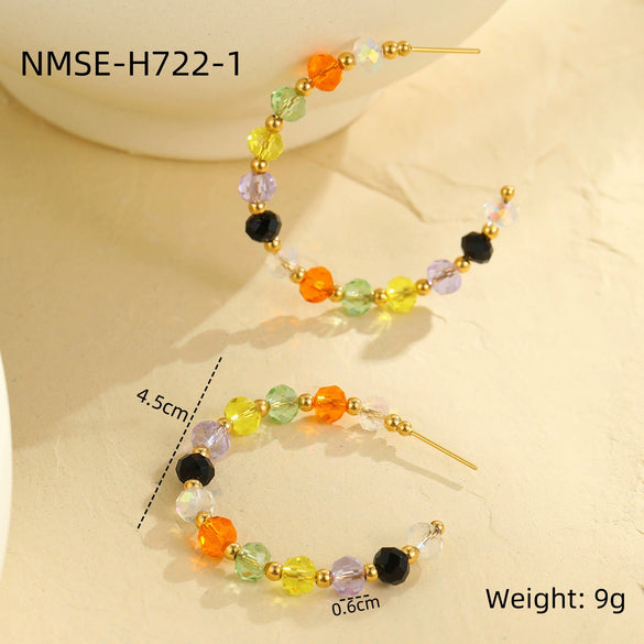 Beaded Earrings Stainless Steel Geometric Retro Niche Electroplating For Women