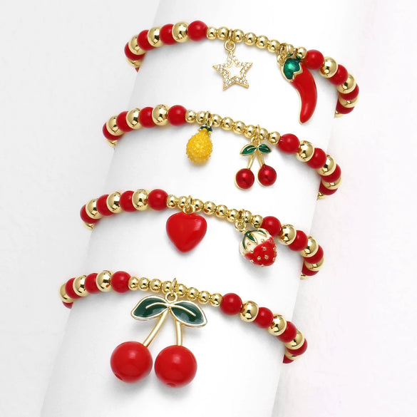 Beaded Fruit Cherry Love Bracelet Copper Electroplated For Women