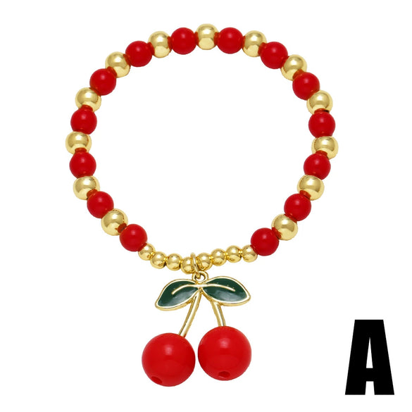 Beaded Fruit Cherry Love Bracelet Copper Electroplated For Women
