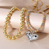 Beaded Heart Necklace Copper Gold Plated Hip Hop Clavicle Chain