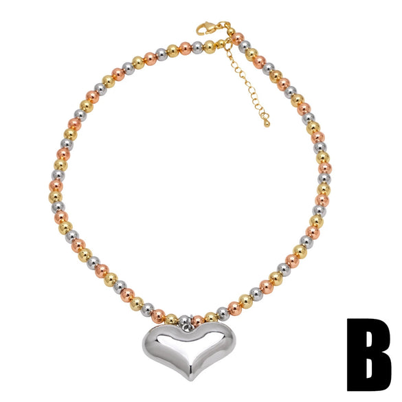 Beaded Heart Necklace Copper Gold Plated Hip Hop Clavicle Chain