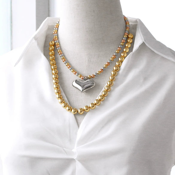 Beaded Heart Necklace Copper Gold Plated Hip Hop Clavicle Chain