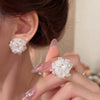 Beaded Hydrangea Flower Earrings Set With Crystal For Women