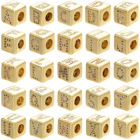 Beaded Jewelry Accessories Copper Diy Bracelet Beads With Block Letter And Rubik's Cube Design Electroplated