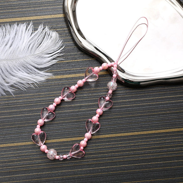 Beaded Mobile Phone Chain Lanyard Key Chain Pendant Handmade With Heart Pattern
