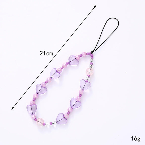 Beaded Mobile Phone Chain Lanyard Key Chain Pendant Handmade With Heart Pattern