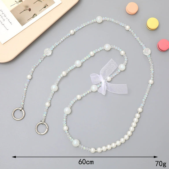 Beaded Mobile Phone Lanyard Bag Keychain Pendant Accessories With Cross And Bow Pattern Handmade