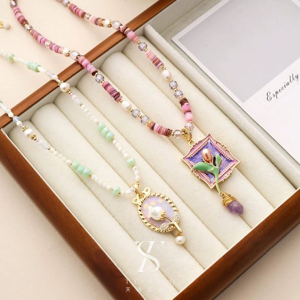 Beaded Necklace For Women Colorful Light Luxury Niche Bohemian Style Nonfading