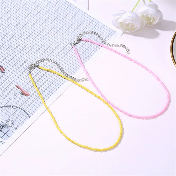 Beaded Necklace Geometric Style Bohemian With Zircon And Cross Chain