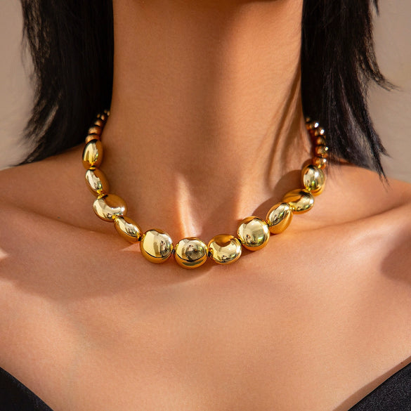 Beaded Necklace Geometric Style Ccb Material Electroplating Treatment Irregular Round Ball Chain For Women