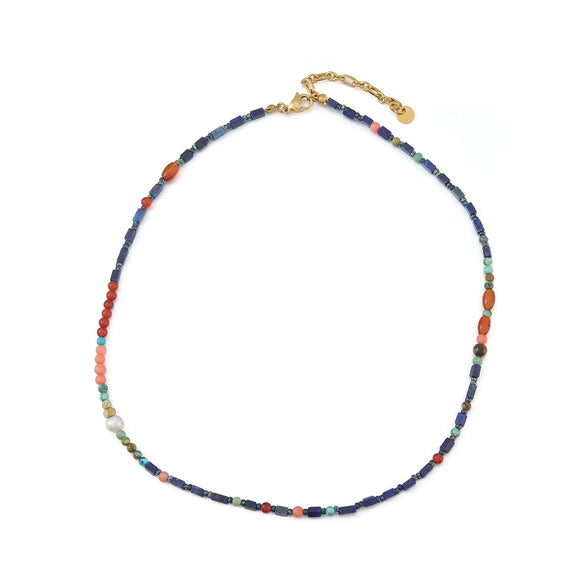Beaded Necklace Lapis Lazuli Red Agate Stainless Steel Geometric Handmade For Women