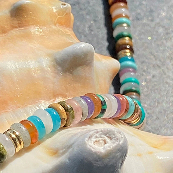 Beaded Necklace Natural Stone Stainless Steel Geometric Handmade Bohemian Light Luxury Clavicle Chain Unisex