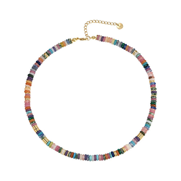 Beaded Necklace Natural Stone Stainless Steel Geometric Handmade Bohemian Light Luxury Clavicle Chain Unisex