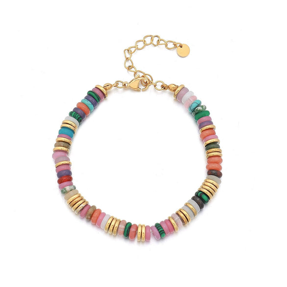 Beaded Necklace Natural Stone Stainless Steel Geometric Handmade Bohemian Light Luxury Clavicle Chain Unisex