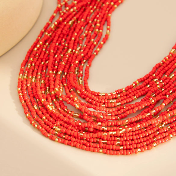 Beaded Necklace Rice Beads Geometric Handmade Exaggerated Stylish Multilayer Women's