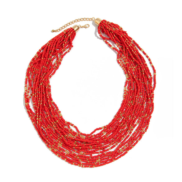 Beaded Necklace Rice Beads Geometric Handmade Exaggerated Stylish Multilayer Women's