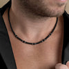 Beaded Necklace Stainless Steel Black Frosted Faceted Black Agate Hiphop Punk Handmade Unisex