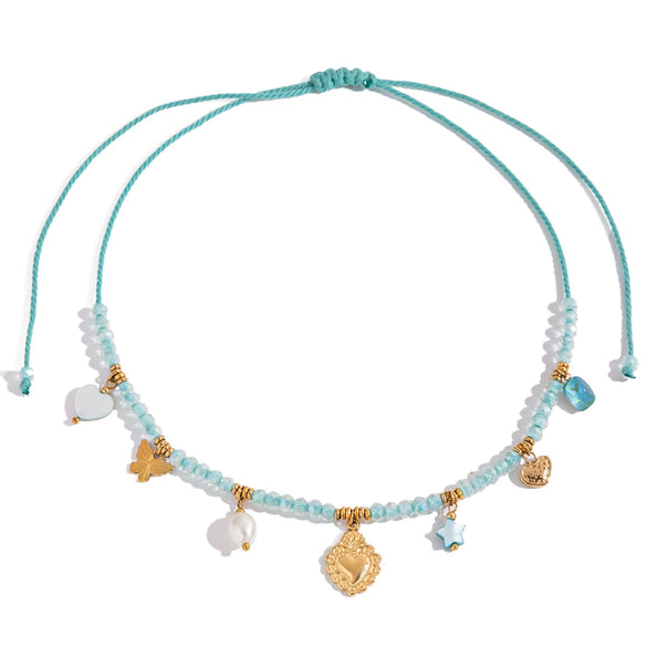 Beaded Necklace Stainless Steel Goldplated Star Style