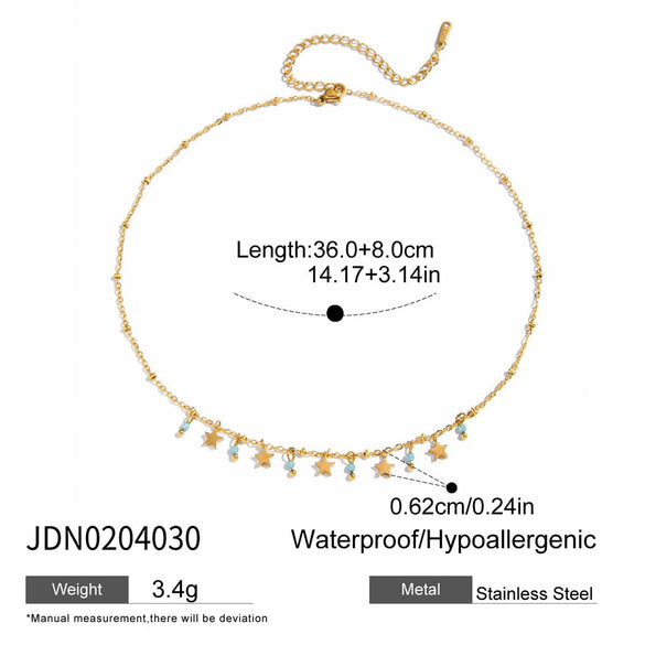 Beaded Necklace Stainless Steel Goldplated Star Style