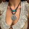Beaded Necklace Women's Vintage Turquoise Alloy Pendant With Leaf Pattern And Electroplating Treatment