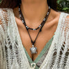 Beaded Necklace Women's Vintage Turquoise Alloy Pendant With Leaf Pattern And Electroplating Treatment