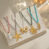 Beaded Simple Fashionable Matching Starfish Turtle Bow Fish Pearl Necklace For Girls Handmade With Electroplating Stainless Steel Material In Animal Zodiac Shape