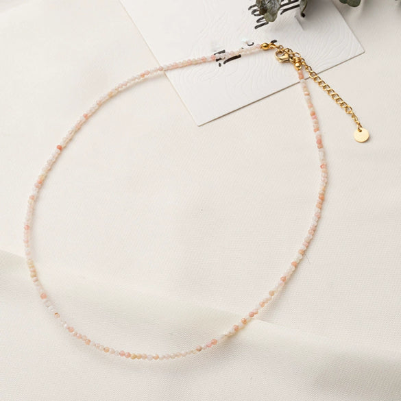 Beaded Stacking Necklace Stainless Steel Geometric Handmade Natural Stone Clavicle Chain