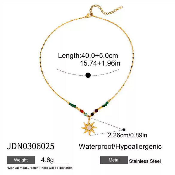Beaded Stainless Steel Geometric Hollow Hammer Pattern Electroplating Necklace For Women
