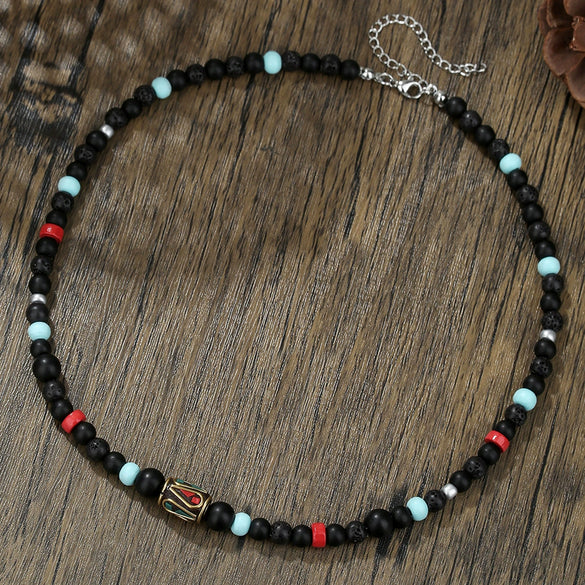 Beaded Stone Necklace Synthetic Stone Geometric Style Alloy Electroplating O Word Chain