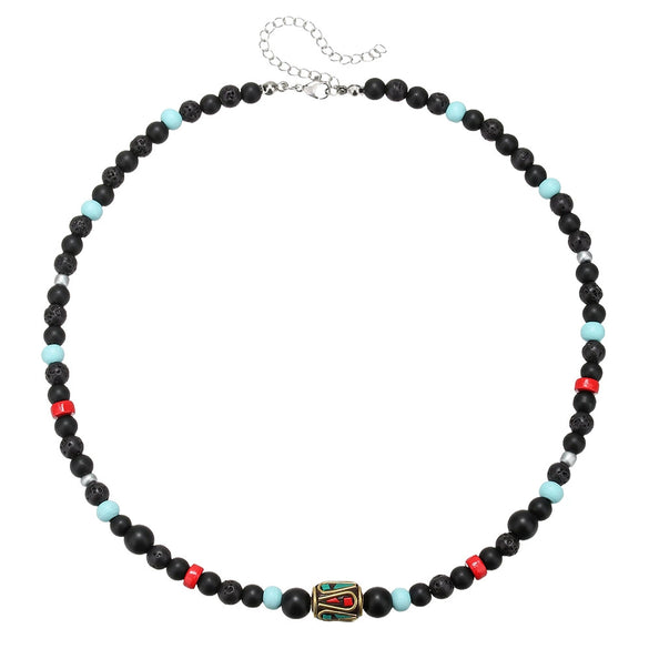 Beaded Stone Necklace Synthetic Stone Geometric Style Alloy Electroplating O Word Chain