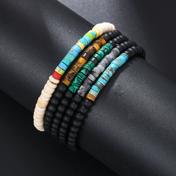 Beaded Turquoise Tiger Eye Stone Handmade Geometric Style Unisex Bracelet