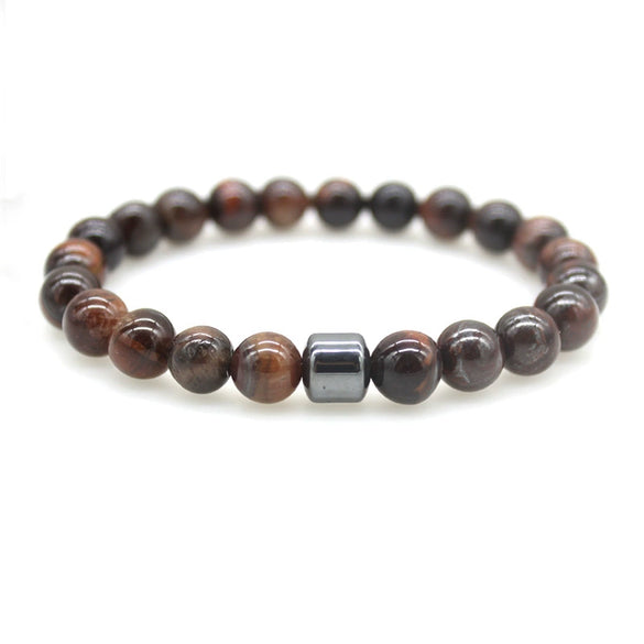 Beaded Unisex Tiger Eye Volcanic Map Stone Geometric Bracelet With Polish Finish