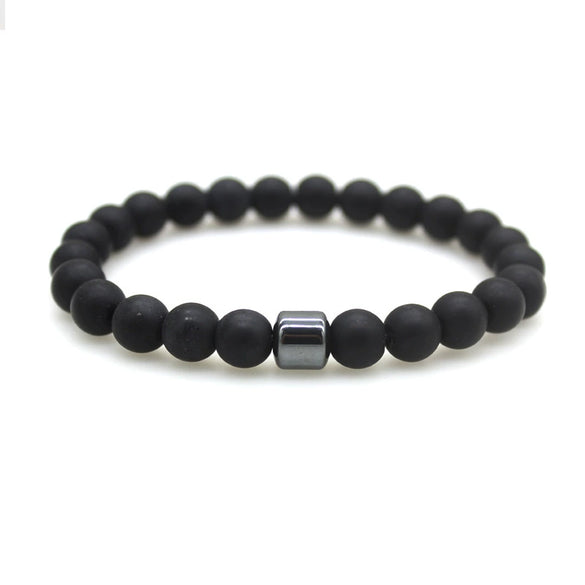 Beaded Unisex Tiger Eye Volcanic Map Stone Geometric Bracelet With Polish Finish