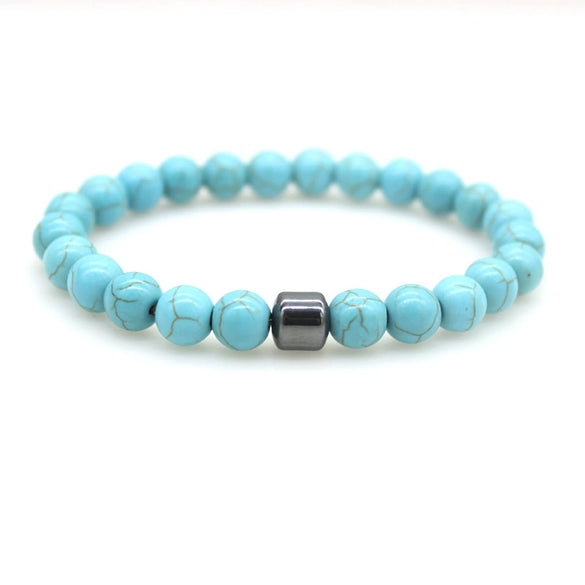 Beaded Unisex Tiger Eye Volcanic Map Stone Geometric Bracelet With Polish Finish