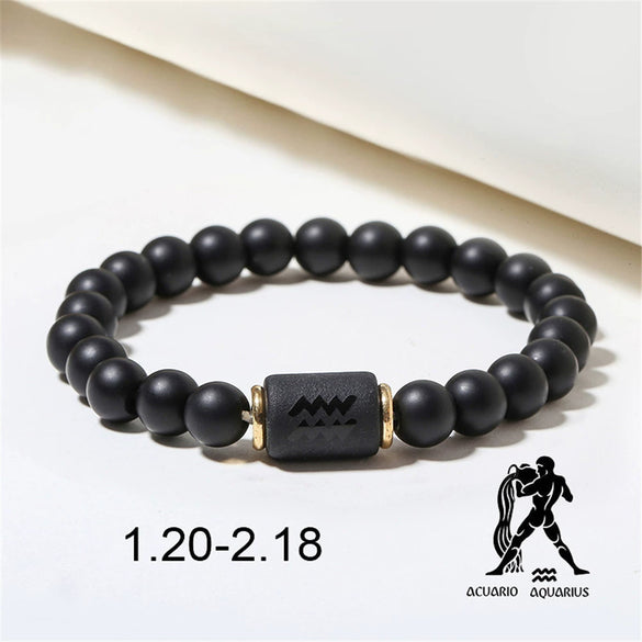 Beads Elastic Bracelet Synthetic Stone Geometric Twelve Constellations Handmade Unisex