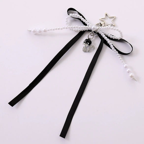 Beads Pearl Ribbon Bow Keychain Pendant Jewelry Purely Handmade