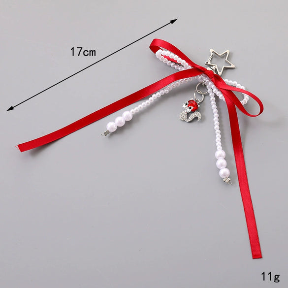 Beads Pearl Ribbon Bow Keychain Pendant Jewelry Purely Handmade