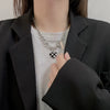 Bear Double Layer Titanium Steel Necklace Hip Hop Geometric Pendant Sweater Chain For Women And Men