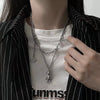 Bear Double Layer Titanium Steel Necklace Hip Hop Geometric Pendant Sweater Chain For Women And Men