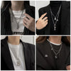 Bear Double Layer Titanium Steel Necklace Hip Hop Geometric Pendant Sweater Chain For Women And Men