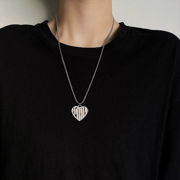 Bear Double Layer Titanium Steel Necklace Hip Hop Geometric Pendant Sweater Chain For Women And Men
