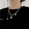 Bear Double Layer Titanium Steel Necklace Hip Hop Geometric Pendant Sweater Chain For Women And Men