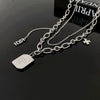 Bear Double Layer Titanium Steel Necklace Hip Hop Geometric Pendant Sweater Chain For Women And Men