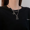 Bear Double Layer Titanium Steel Necklace Hip Hop Geometric Pendant Sweater Chain For Women And Men