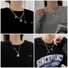 Bear Double Layer Titanium Steel Necklace Hip Hop Geometric Pendant Sweater Chain For Women And Men
