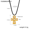 Beat Patterned Glass And Titanium Steel Cross Necklace With Black Rope 18K Gold Plated Pvd Finish